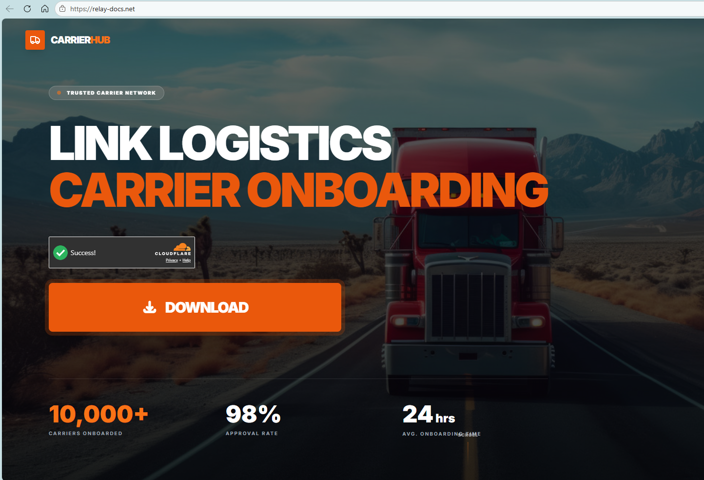 DAT Onboarding Scam Website with Download Link
